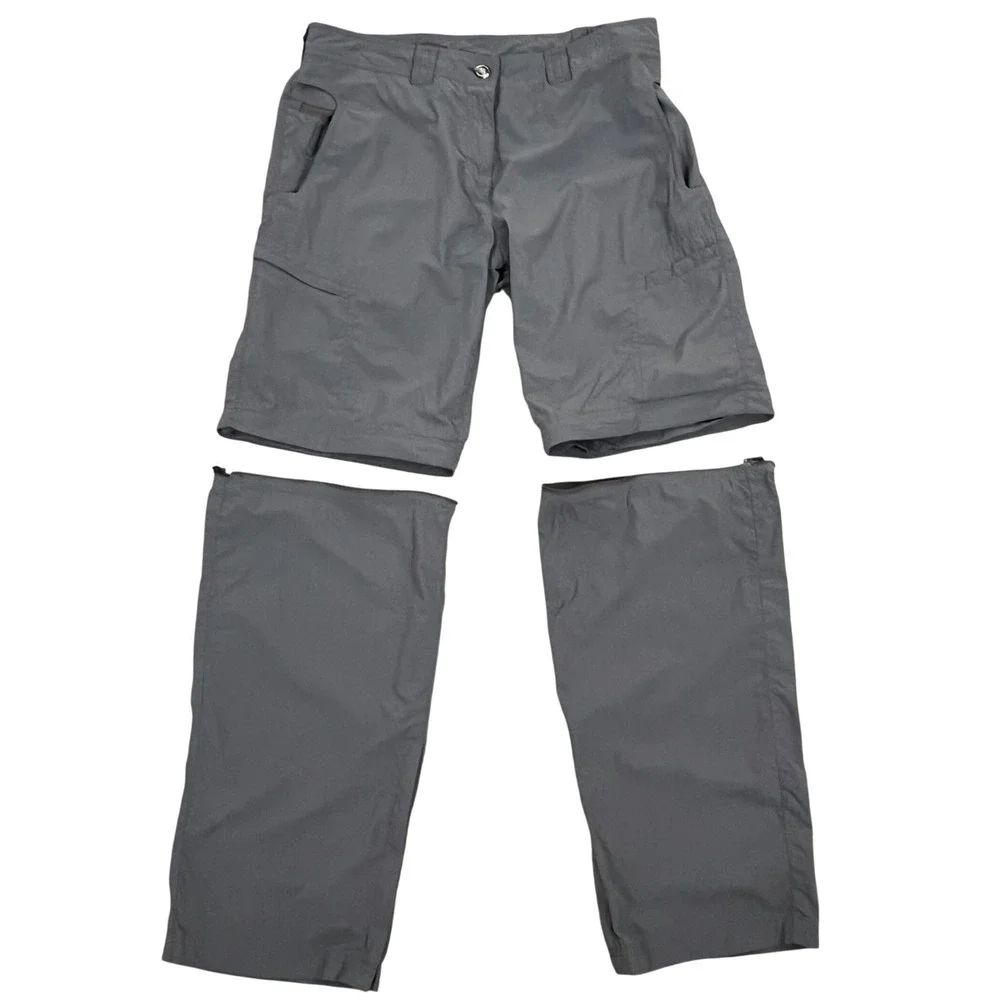ExOfficio Women Convertible Hiking Pants 10 Gray Insect Shield Zip Off Leg Cargo